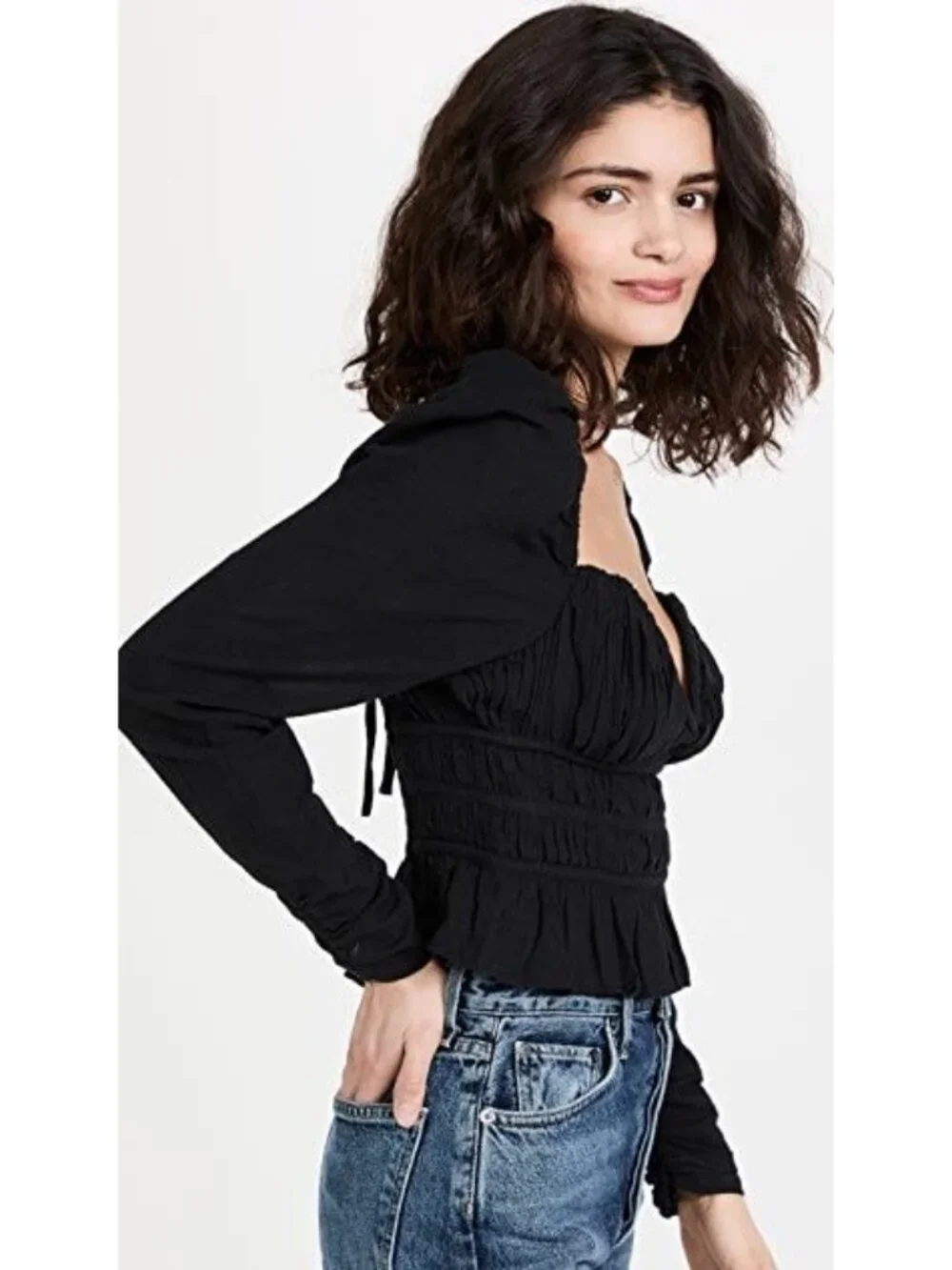 Free People Chloe Black Sweetheart Long Sleeve Top Women's Size X-Small XS